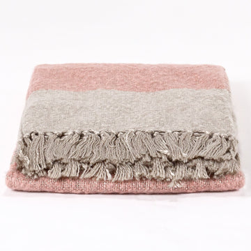 LOUNGE PUG Tonal Blush Pink & Silver Large Faux Mohair Throw Blanket 130 x 180 cm