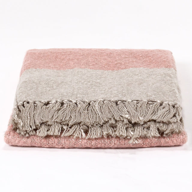 LOUNGE PUG Tonal Blush Pink & Silver Large Faux Mohair Throw Blanket 130 x 180 cm