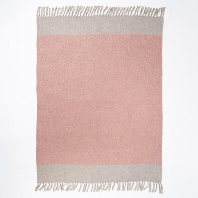LOUNGE PUG Tonal Blush Pink & Silver Large Faux Mohair Throw Blanket 130 x 180 cm