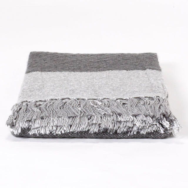 LOUNGE PUG Tonal Grey & Silver Large Faux Mohair Throw Blanket 130 x 180 cm