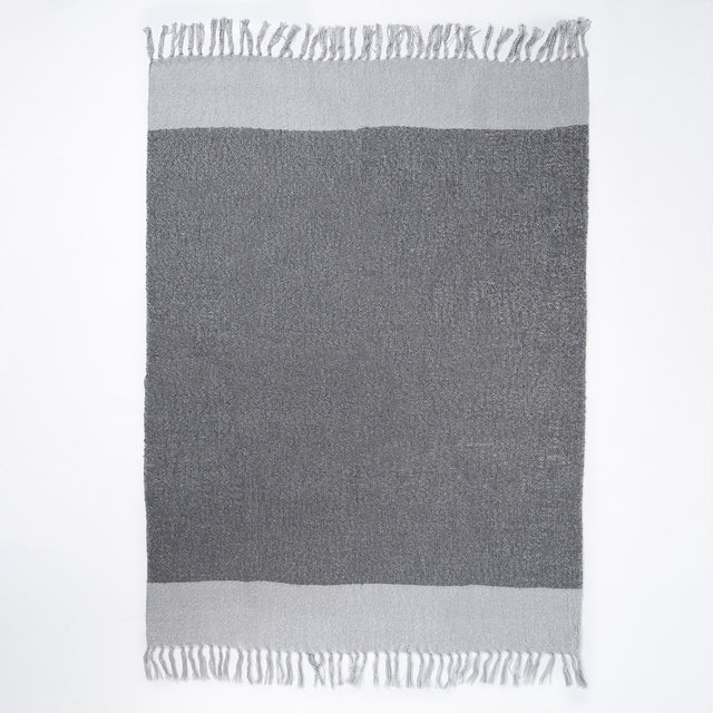 LOUNGE PUG Tonal Grey & Silver Large Faux Mohair Throw Blanket 130 x 180 cm