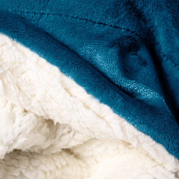 LOUNGE PUG Sherpa THROW BLANKET 152x177cm SOFT Flannel Fleece TEAL BLUE