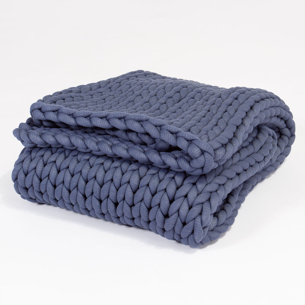 LOUNGE PUG Heavy Calming Anxiety WEIGHTED BLANKET for Adults CHUNKY KNIT DARK BLUE 5 KG 135 x 150 cm
