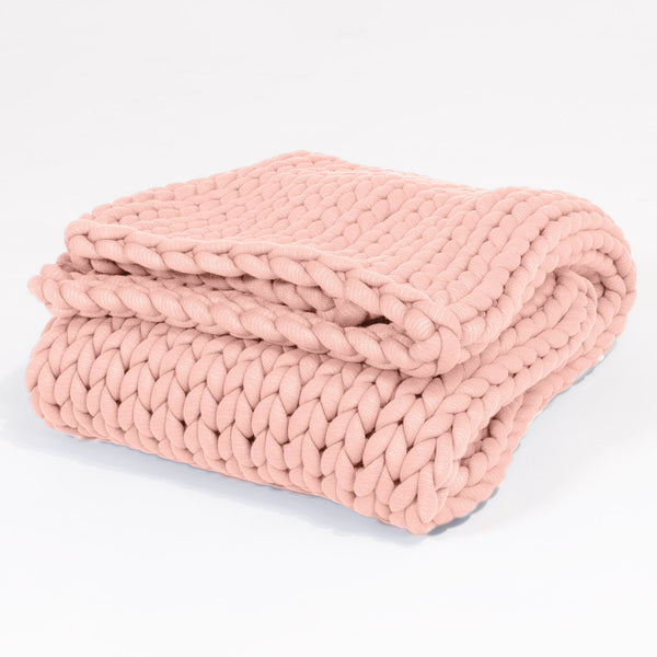 LOUNGE PUG Heavy Calming Anxiety WEIGHTED BLANKET for Adults CHUNKY KNIT DUSTY PINK 5 KG 135 x 150 cm