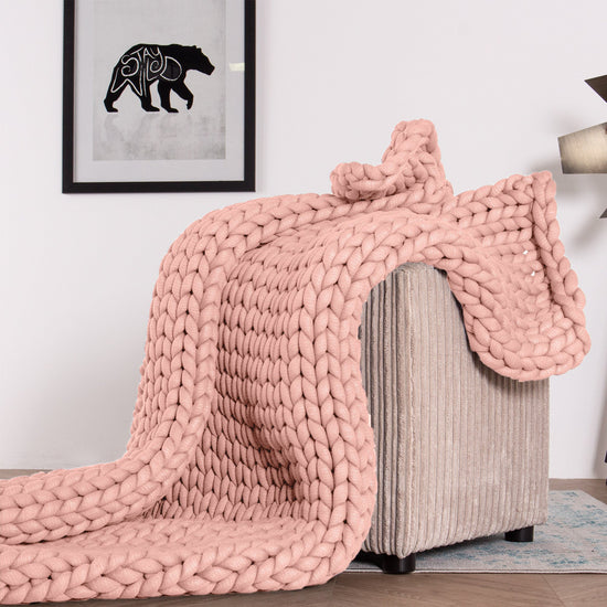 LOUNGE PUG Heavy Calming Anxiety WEIGHTED BLANKET for Adults CHUNKY KNIT DUSTY PINK 5 KG 135 x 150 cm