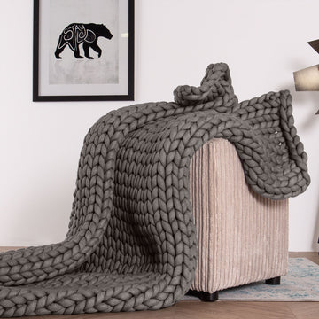 LOUNGE PUG Heavy Calming Anxiety WEIGHTED BLANKET for Adults CHUNKY KNIT GREY 5 KG 135 x 150 cm