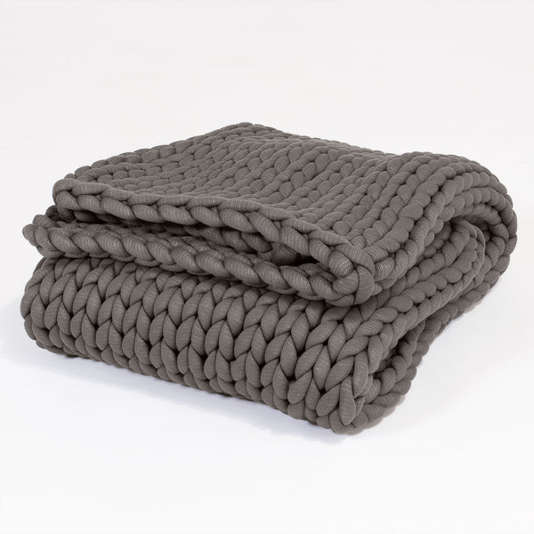 LOUNGE PUG Heavy Calming Anxiety WEIGHTED BLANKET for Adults CHUNKY KNIT GREY 5 KG 135 x 150 cm