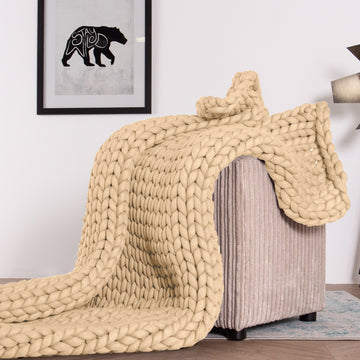 LOUNGE PUG Heavy Calming Anxiety WEIGHTED BLANKET for Adults CHUNKY KNIT MINK 5 KG 135 x 150 cm