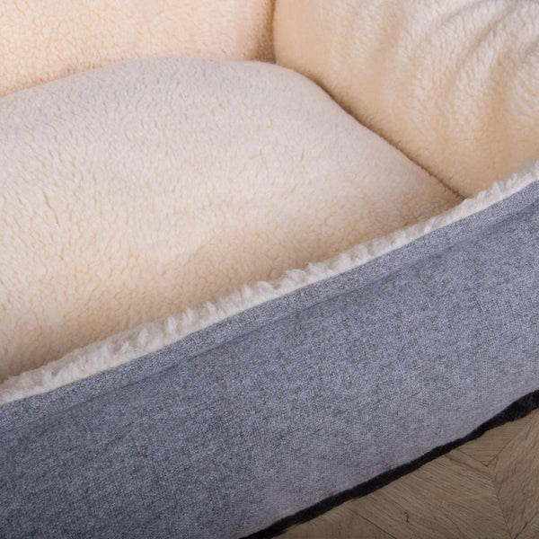 The Nest Orthopedic Memory Foam Dog Bed - Interalli Lambswool Silver Fabric Close-up Image