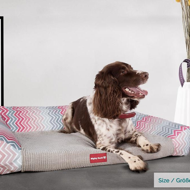 The Sofa By Mighty-Bark Orthopedic Memory Foam Sofa Dog Bed Large Medium XXL Geo Print Pink