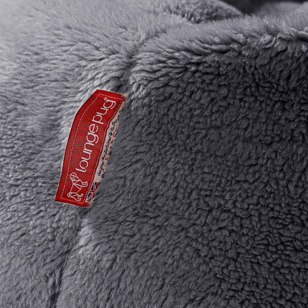 Large Round Pouffe - Teddy Faux Fur Dark Grey 02
