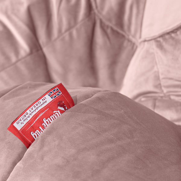 The 3 Seater Albert Sofa Bean Bag - Velvet Rose Pink Fabric Close-up Image