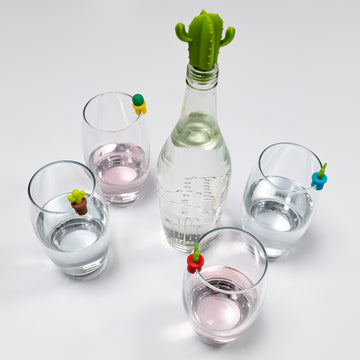 Bottle Stopper and Drinks Marker Set - Cactus 03