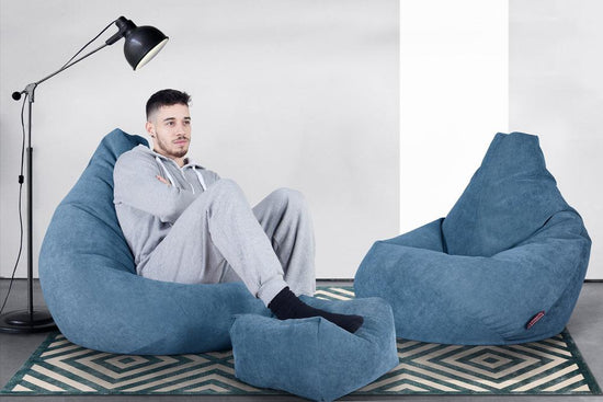 LOUNGE PUG Highback Gaming Bean Bag Chair Bristol Flock Aegean Blue Beanbag UK 