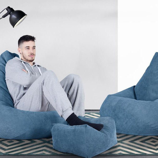LOUNGE PUG Highback Gaming Bean Bag Chair Bristol Flock Aegean Blue Beanbag UK 
