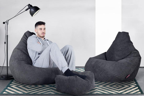 LOUNGE PUG Highback Gaming Bean Bag Chair Bristol Flock Graphite Grey Beanbag UK 