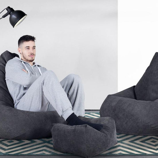 LOUNGE PUG Highback Gaming Bean Bag Chair Bristol Flock Graphite Grey Beanbag UK 
