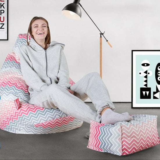 LOUNGE PUG Print Chevron Bean Bag Footstool Small PINK (Size 20cm H x 35cm D x 45cm Wide)