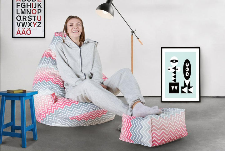 LOUNGE PUG Print Chevron Bean Bag Footstool Small PINK (Size 20cm H x 35cm D x 45cm Wide)