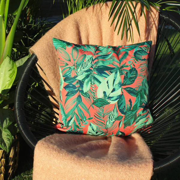 Outdoor Scatter Cushion Cover 43 x 43cm - Jungle Leaf Print Fabric Close-up Image