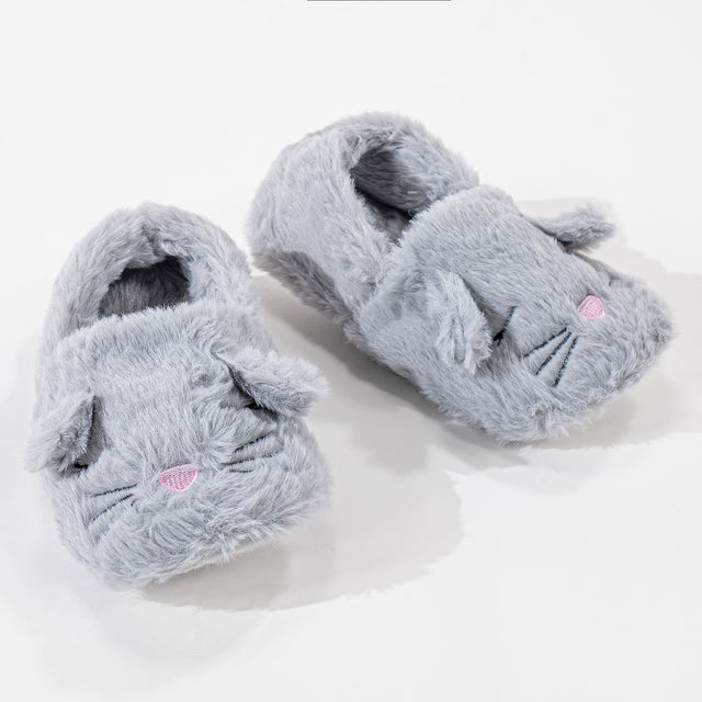 Children's Fluffy Grey Cat Novelty Slippers 01