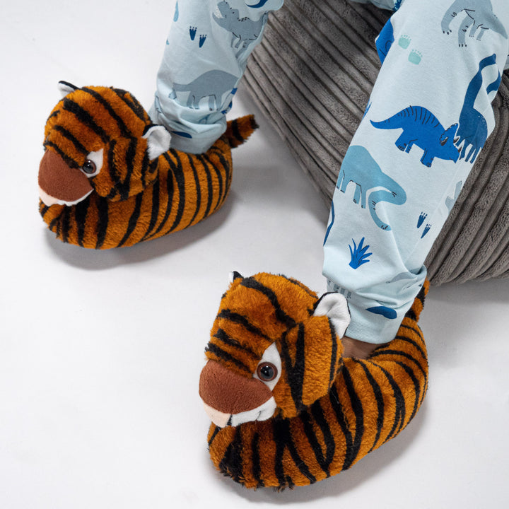 Kids Fluffy Tiger Novelty Slippers Size 9 3 Orange Black Big Bertha Original UK