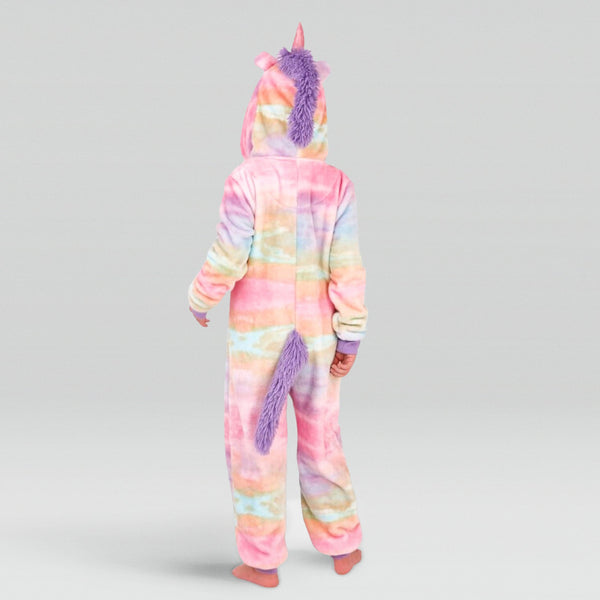 Children's Rainbow Unicorn Fleece Onesie Fabric Close-up Image