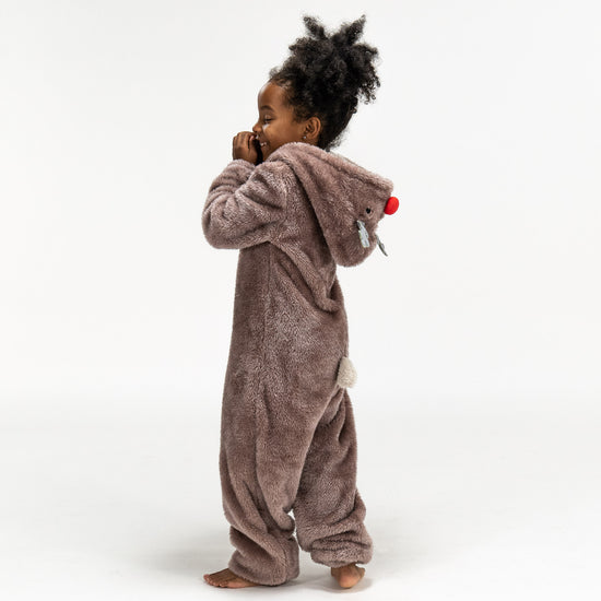 Kids Hooded Sherpa Fleece Reindeer Onesie, 5-10 Years– Big Bertha