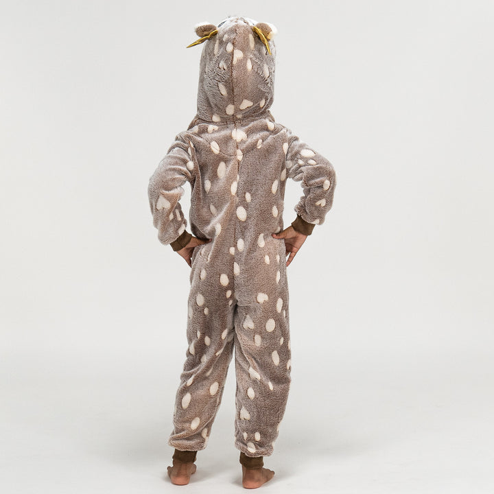 Kids Hooded Sherpa Fleece Reindeer Print Onesie, 5-10 Years– Big