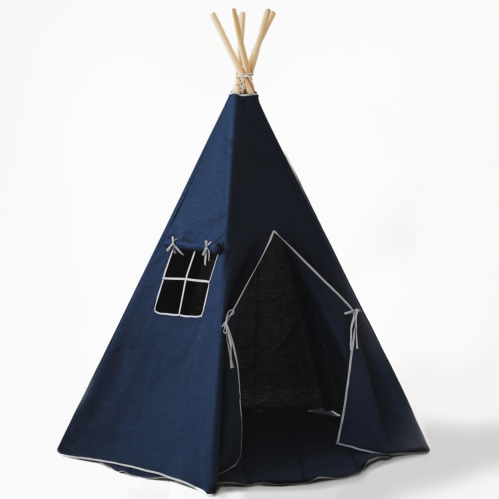 Children's Navy Blue Indoor Linen Teepee Tent 01