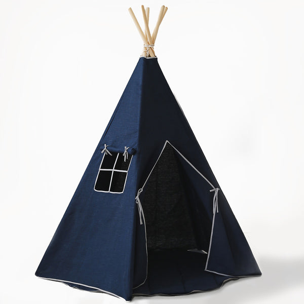 Children's Navy Blue Indoor Linen Teepee Tent 01