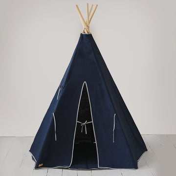 Children's Navy Blue Indoor Linen Teepee Tent 02