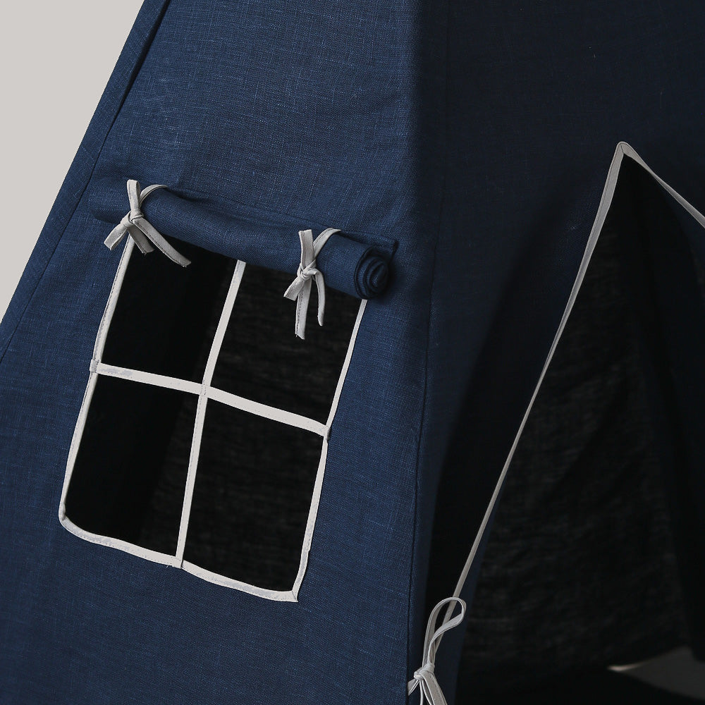 Children's Navy Blue Indoor Linen Teepee Tent 03