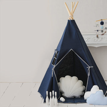 Children's Navy Blue Indoor Linen Teepee Tent 04