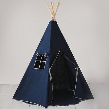 Children's Navy Blue Indoor Linen Teepee Tent 05