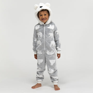 Children's Polar Bear Printed Fleece Onesie 01