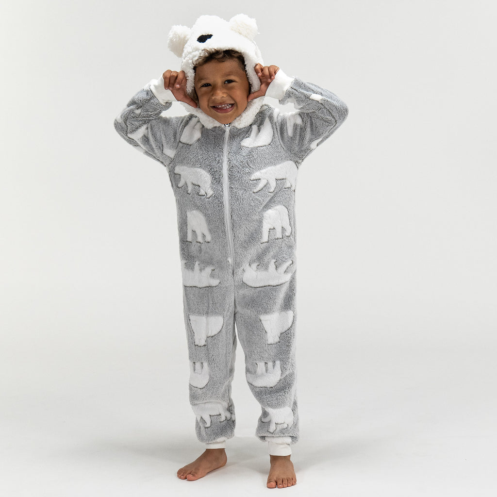 Children's Polar Bear Printed Fleece Onesie 04