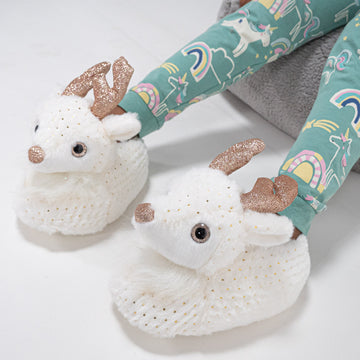 Children's Cream Reindeer Slippers 02
