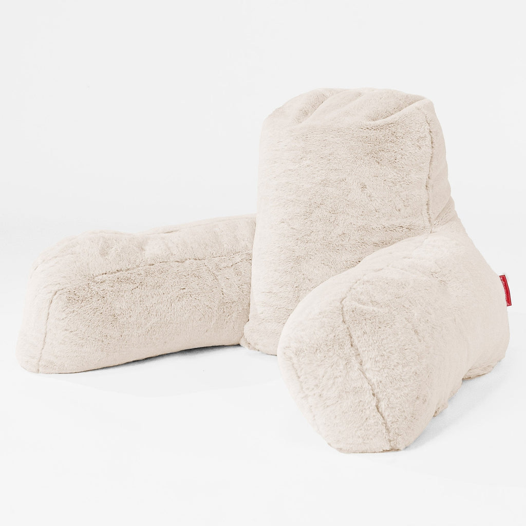 High Back Support Cuddle Cushion - Faux Rabbit Fur White 01