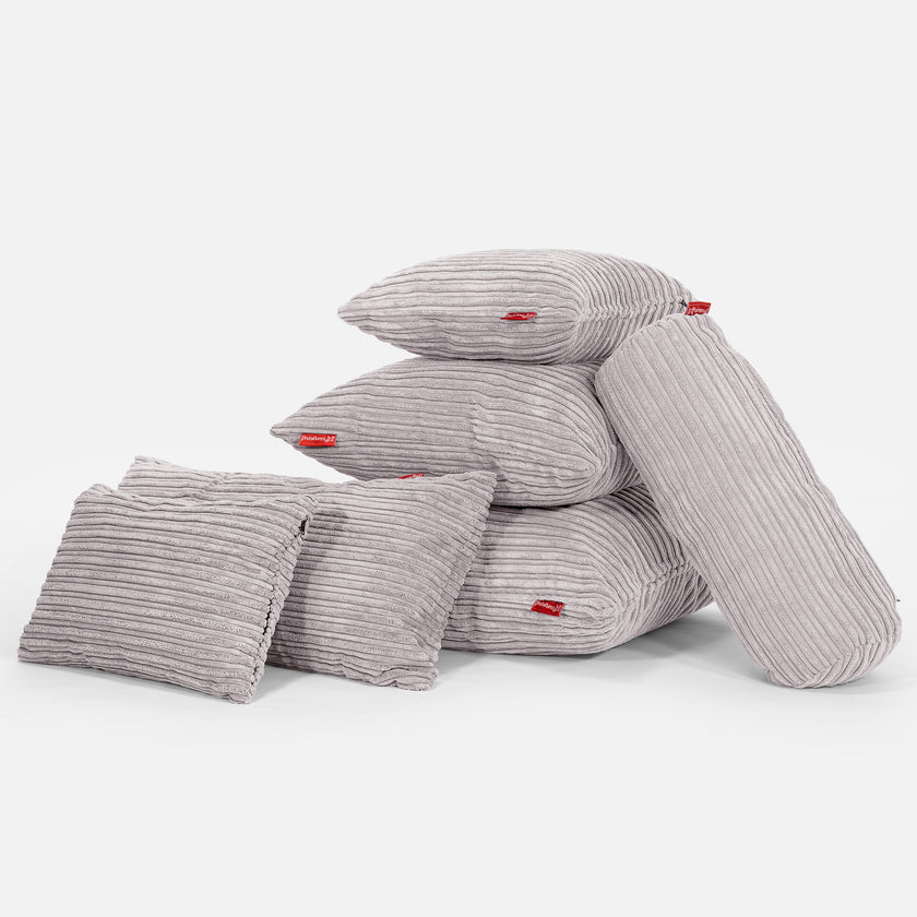 Lounge Pug Bolster Cushion 20 X 55cm Cord Aluminium Silver