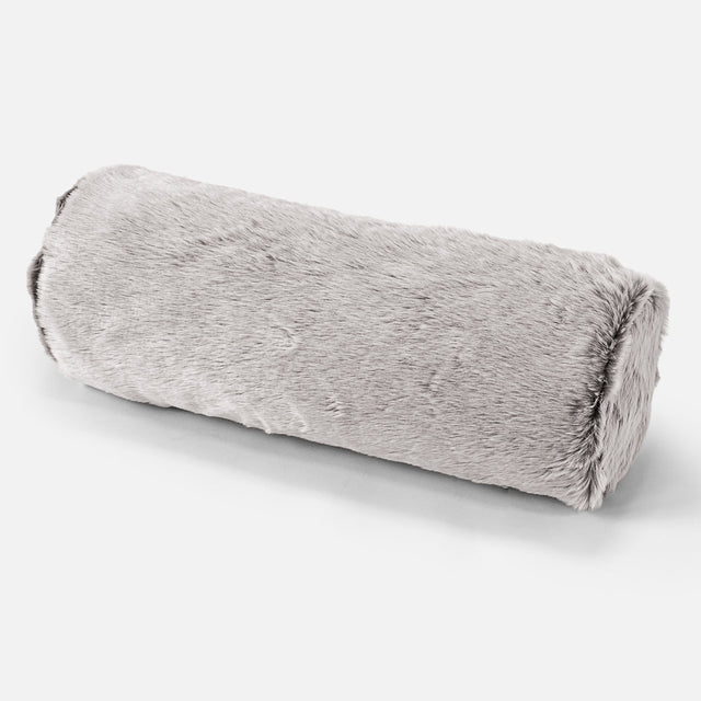 Bolster Scatter Cushion 20 x 55cm - Faux Rabbit Fur Light Grey 01