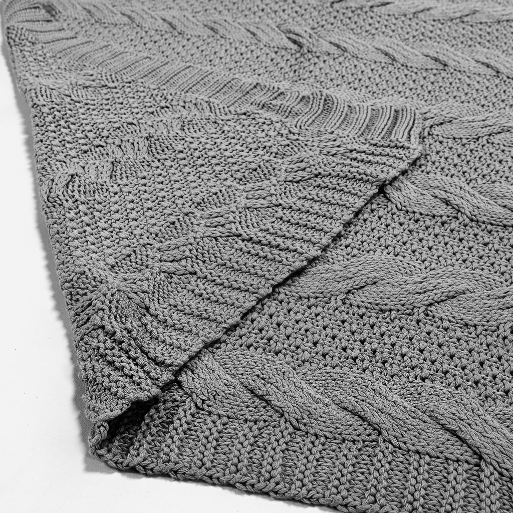 Throw / Blanket - 100% Cotton Cable Grey 02