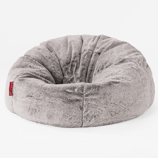 CloudSac Kids' Memory Foam Giant Children's Bean Bag - Faux Rabbit Fur Light Grey 01