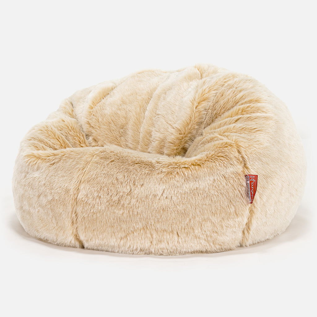 CloudSac Kids' Memory Foam Giant Children's Bean Bag 2-12 yr - Faux Fur Sheepskin White 01