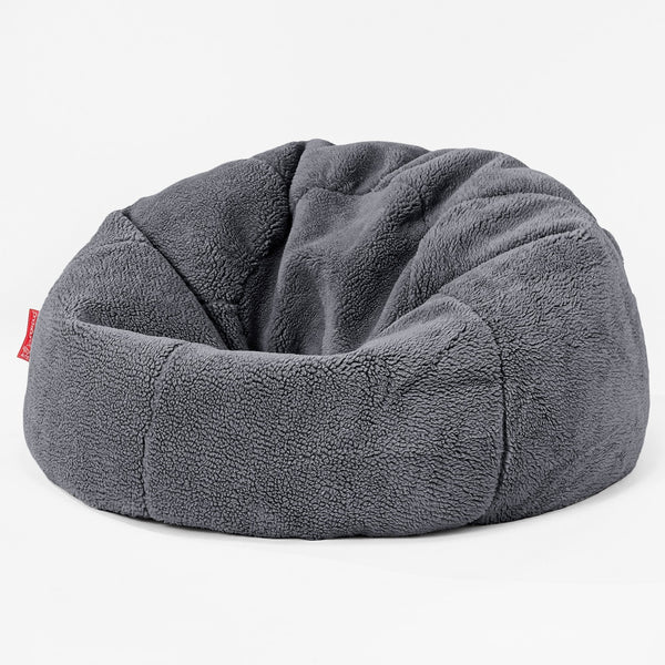 CloudSac Kids' Memory Foam Giant Children's Bean Bag - Teddy Faux Fur Dark Grey 01