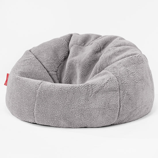 CloudSac Kids' Memory Foam Giant Children's Bean Bag - Teddy Faux Fur Medium Grey 01