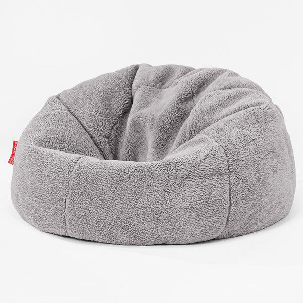CloudSac Kids' Memory Foam Giant Children's Bean Bag - Teddy Faux Fur Medium Grey 01