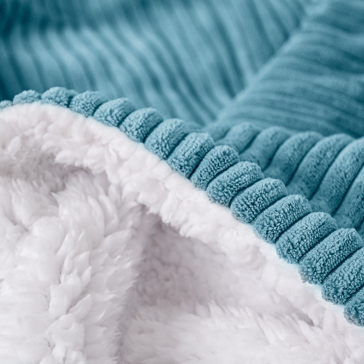 Lounge Pug Cord Aegean Blue Sherpa Fleece Throw Blanket 100