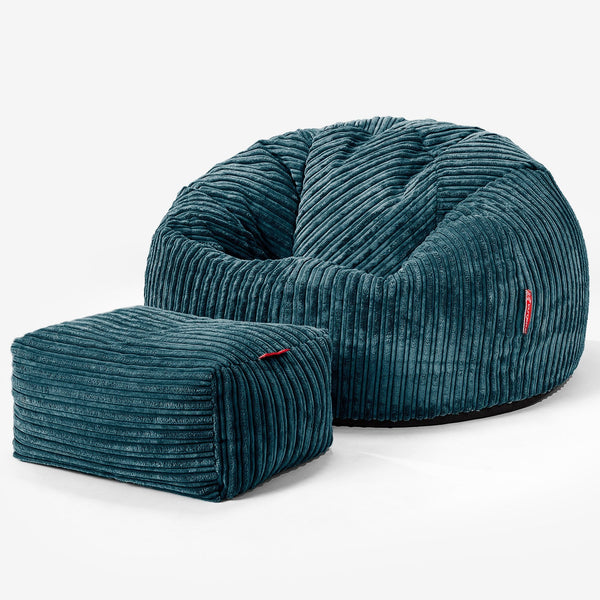 Classic Bean Bag Chair - Cord Teal Blue 01