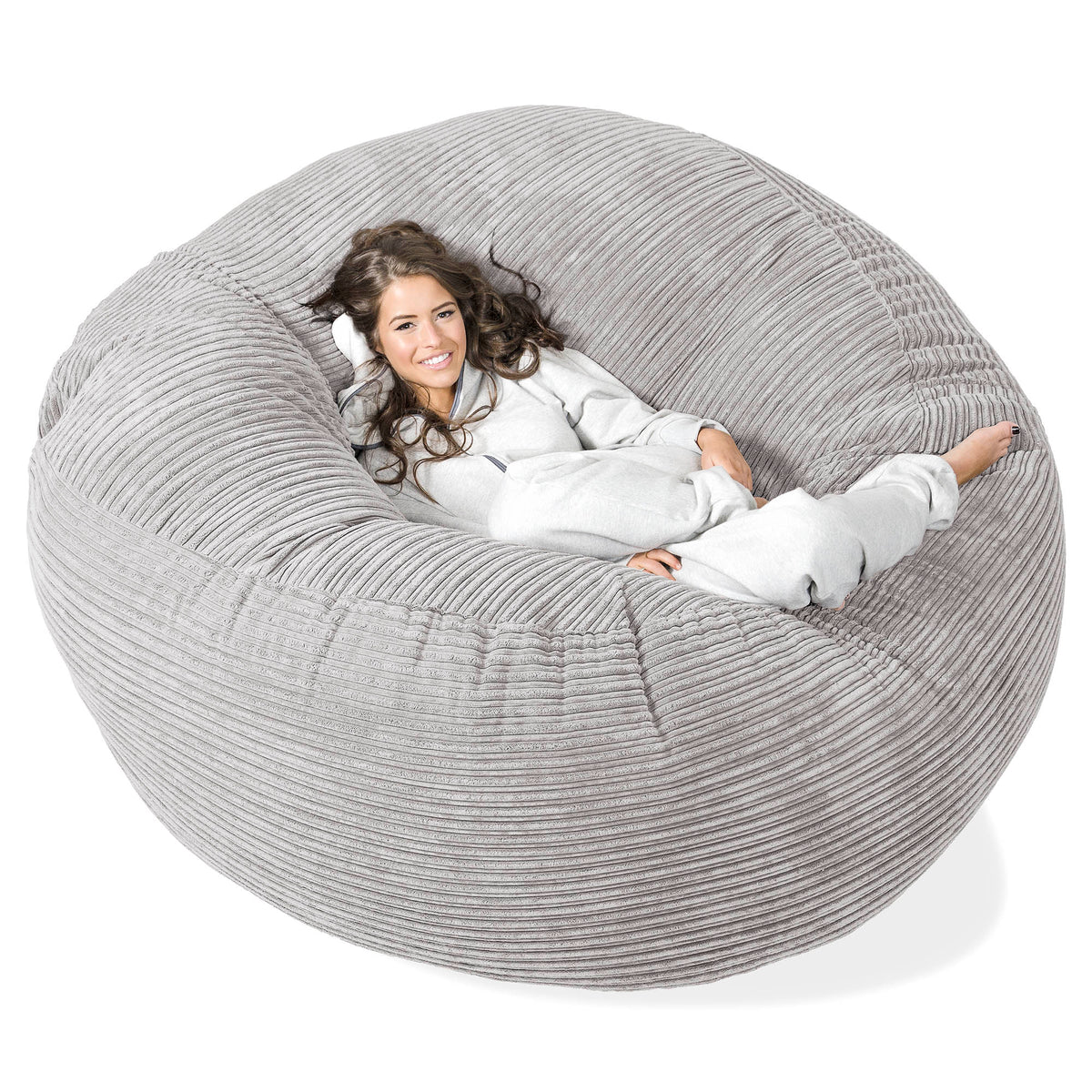Lounge Pug Cord Giant Bean Bag Sofa Mega Mammoth Beanbag Silver